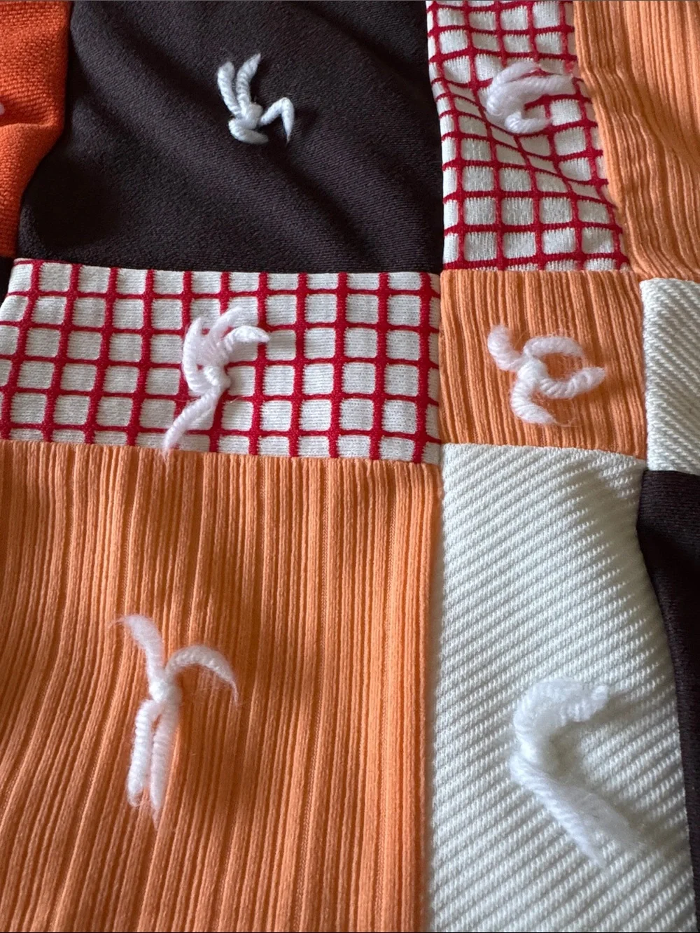 Handmade Patchwork Tied Quilt in Orange, Brown, Cream & Floral